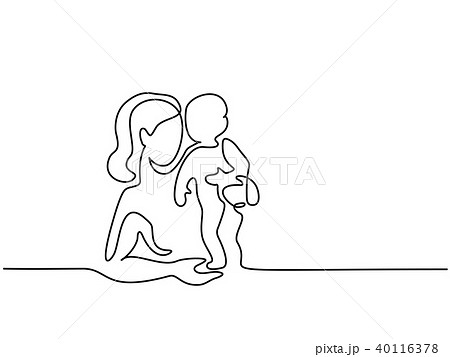 Simple line art of a mother holding her baby Simple line art of a mother holding her baby 40116378