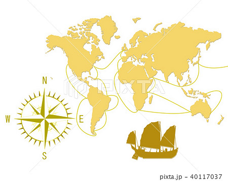 世界地図 コンパス 帆船 方位磁石 方角 方向 日本地図のイラスト素材