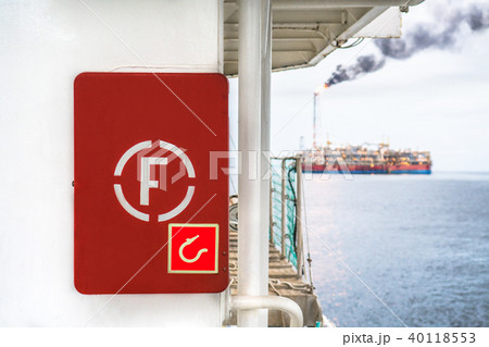 Fire prevention onboard vessel at sea. Fire cabinet with fire equipment 40118553