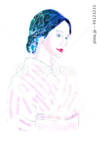 向こうを見る和服の美女 40123231