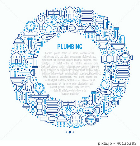 Plumbing concept in circle with thin line icons 40125285