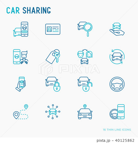 Car sharing thin line icons set Car sharing thin line icons set 40125862
