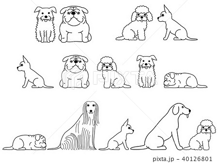 かわいい犬のボーダーセット２ 線画のイラスト素材