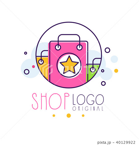 Shop original logo template, bright sale badge, design element for shop, sale banner, poster, tag 40129922