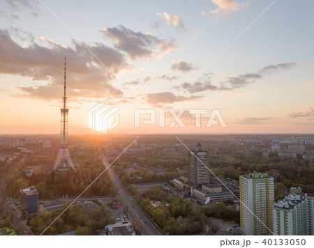 view of the city of Kiev with Dorogozhychi distric with a TV tower on sunset view of the city of Kiev with Dorogozhychi distric with a TV tower on sunset 40133050