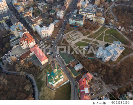 aerial view of Podol and St Andrew's Church in Kiev city 40133136