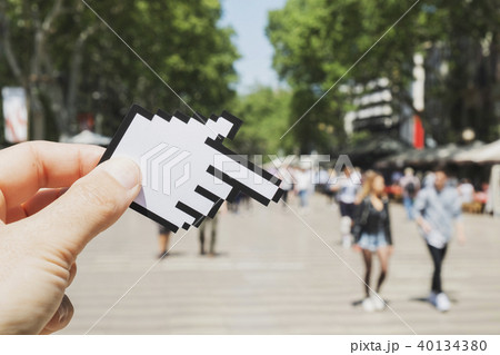 man pointing Las Ramblas in Barcelona, Spain man pointing Las Ramblas in Barcelona, Spain 40134380