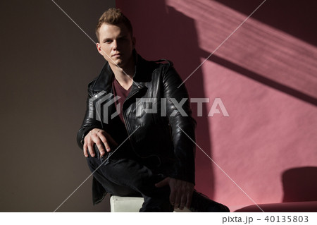Portrait of fashionable men in leather jacket Portrait of fashionable men in leather jacket 40135803