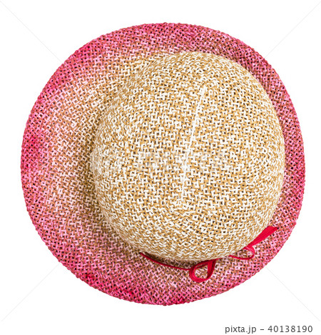 top view of straw hat with pink narrow brim 40138190