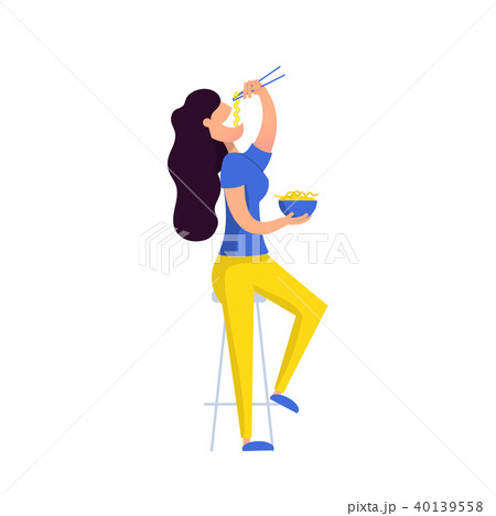 Young girl eating noodles Young girl eating noodles 40139558