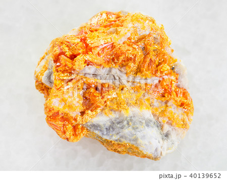 raw yellow Orpiment crystals on white dolomite 40139652