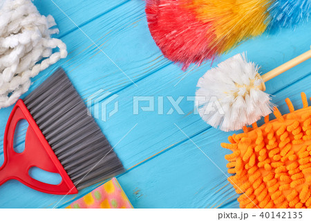 House cleaning products, copy space. Stock Photo by stockfilmstudio