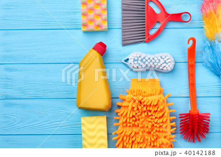 House cleaning products on colorful background. House cleaning products on colorful background. 40142188