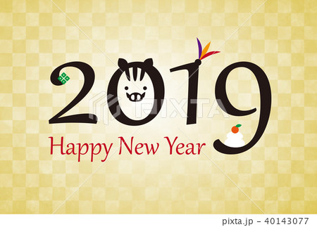 背景明るい金色年賀状素材　2019　いのしし　亥 40143077
