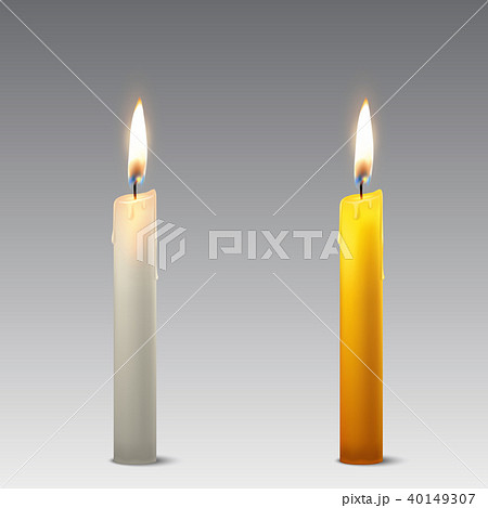Vector 3d realistic white and orange paraffin or wax burning party candle icon set closeup isolated 40149307