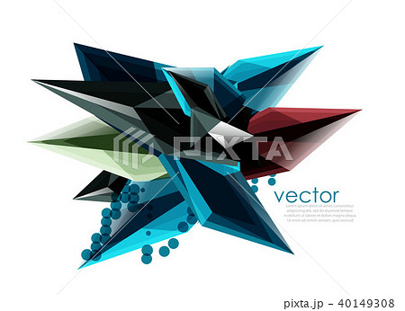 Color glass crystals on white background, geometric abstract composition with glass gemstones and 40149308
