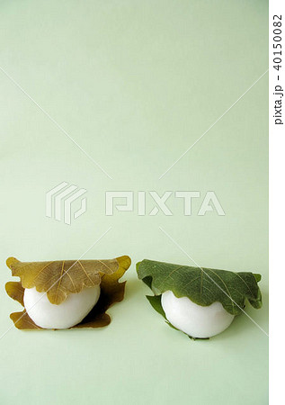 緑と茶色の葉のかしわ餅 40150082