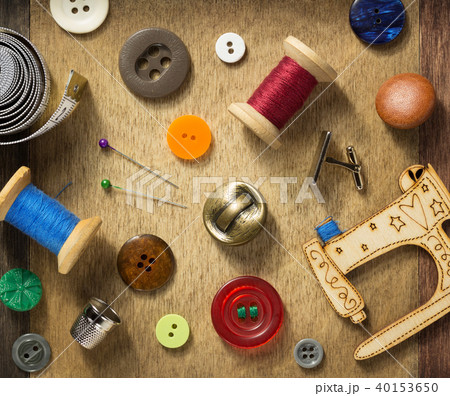 sewing tools on wooden background sewing tools on wooden background 40153650