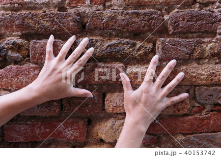 hand on an old brick wall 40153742