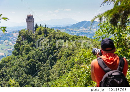 Tourists take pictures of the castle of San Marino Tourists take pictures of the castle of San Marino 40153763