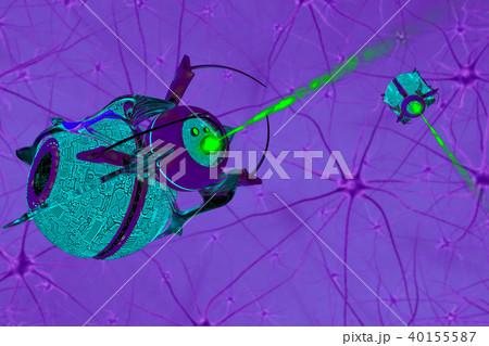 Brain cell and nanorbots. 3D render 40155587