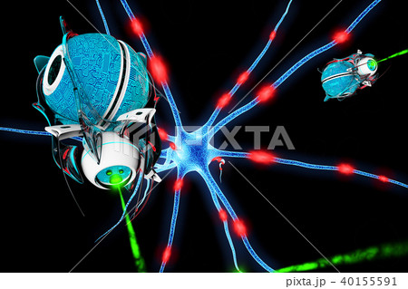 Brain cell and nanorbots. 3D render 40155591