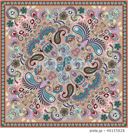 Paisley Bandana print. Vector square pattern. Lilac 40155626