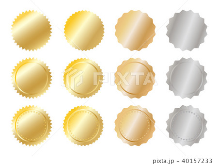 Gold and silver metal badges over white 40157233