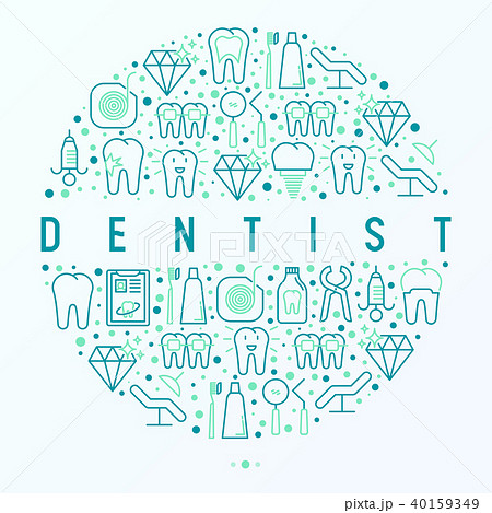 Dentist concept in circle with thin line icons 40159349