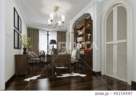 european style study room with wood bookshelf european style study room with wood bookshelf 40159397