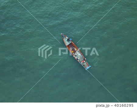 Vintage wooden boat in coral sea. Boat drone photo. 40160295