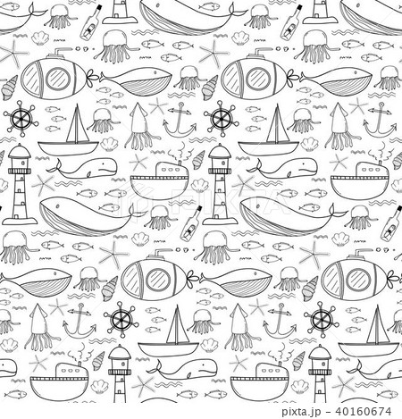 Hand Drawn Pattern With Sea Background. Hand Drawn Pattern With Sea Background. 40160674