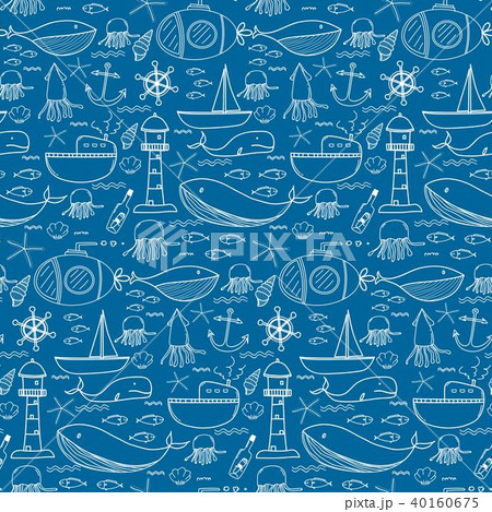 Hand Drawn Pattern With Sea Background. Hand Drawn Pattern With Sea Background. 40160675