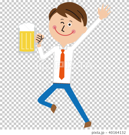 ポップなビジネスマン ガッツポーズ ジョッキ乾杯のイラスト素材