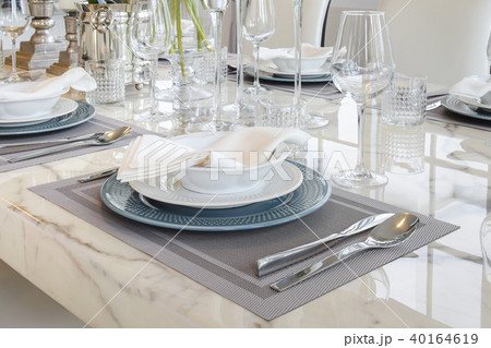 elegant table set in vintage style dining room  40164619
