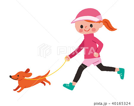 犬とジョギングする女性のイラスト素材