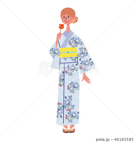浴衣を着る女性 イラストのイラスト素材