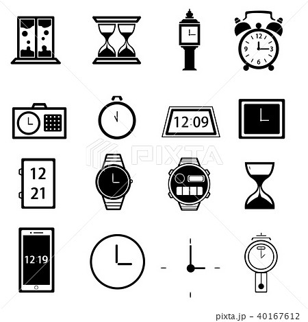 シンプルな時計のアイコンセットのイラスト素材