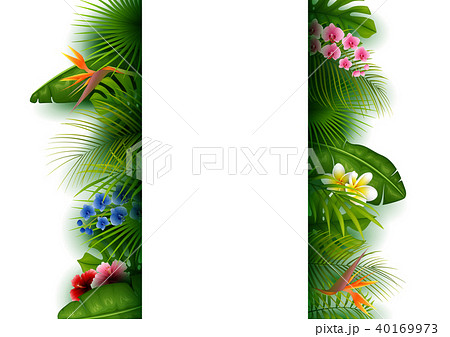 Green tropical leaves and flowers. Vertical Banner 40169973