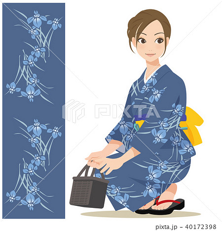 がんばるオンナノコ 浴衣 バッグのイラスト素材