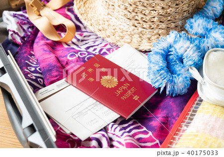 スーツケース　夏　旅行　海外旅行　夏休み　パスポート 40175033
