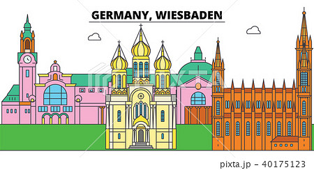 Germany, Wiesbaden. City skyline, architecture, buildings, streets, silhouette, landscape, panorama 40175123