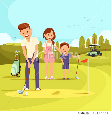 Illustration of Happy Family on Playing Golf. 40176221