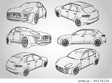 A set of several outline illustrations of an SUV. Vector illustration. 40178130