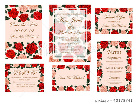 wedding ceremony invitation card with rose flowerのイラスト素材