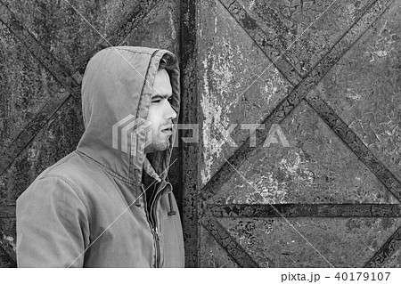 man in a hood, monochrome man in a hood, monochrome 40179107