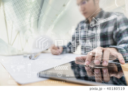 Engineer, Architect hand touching computer tablet Engineer, Architect hand touching computer tablet 40180519
