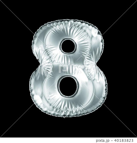 Number 8 eight made of silver balloon isolated on a black background. 40183823