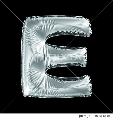Silver letter E made of inflatable balloon isolated on black background. Silver letter E made of inflatable balloon isolated on black background. 40183836