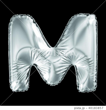Silver letter M made of inflatable balloon isolated on black background. 40183857